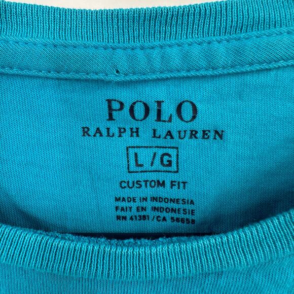 Polo Ralph Lauren Size Large Shirt Aqua Blue Custom Fit Tee Solid Basic Everyday - Picture 4 of 5